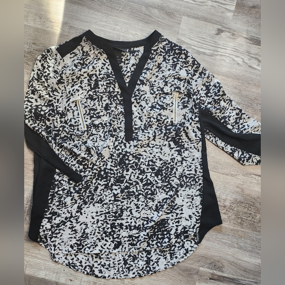 Plus Size Lane Bryant Semi Sheer Tunic Blouse Black And White Pattern